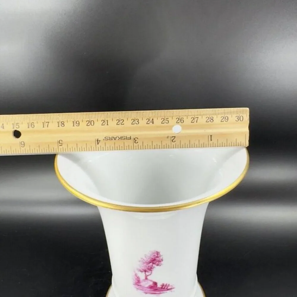 1975 Hochst German Vase Magenta House Church with‎ Gold Trim Germany Porcelain
